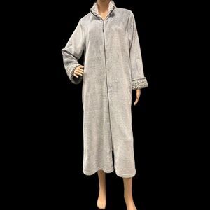ANNE KLEIN Women's Silver Gray Fleece Luxurious Long Robe Kaftan Comfy Sz L/XL